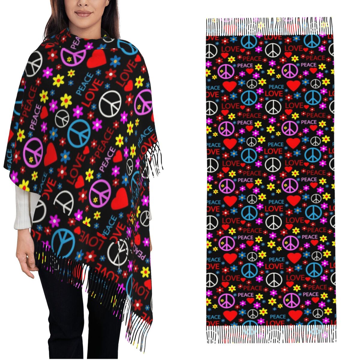 Peace Foral Love Pattern Scarf - Pashmina Wrap Large 리뷰 및 가격
