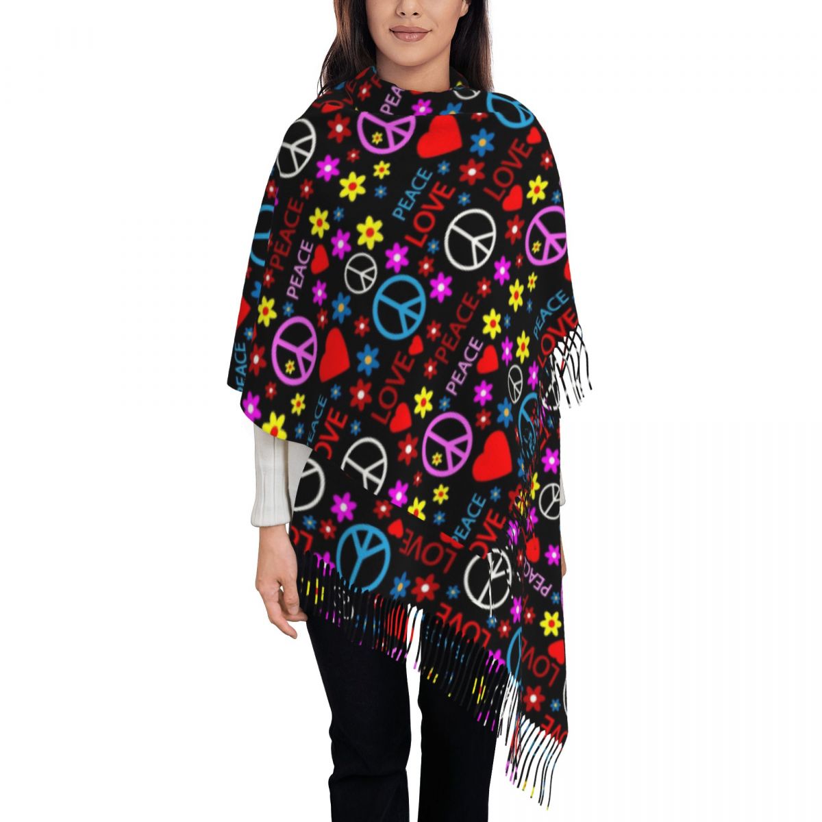 Peace Foral Love Pattern Scarf - Pashmina Wrap Large 리뷰 및 가격