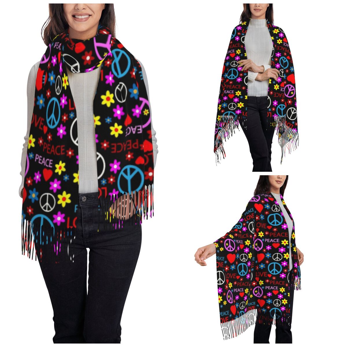 Peace Foral Love Pattern Scarf - Pashmina Wrap Large 리뷰 및 가격