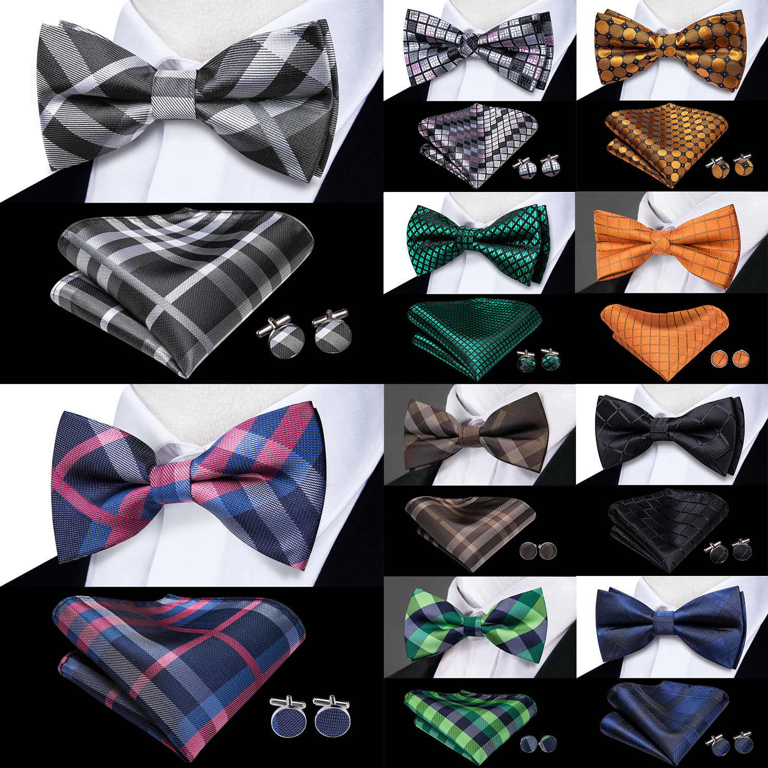 Hi-Tie Grey Plaid Jacquard Pre - Bow Tie Pre Tied 리뷰 및 가격