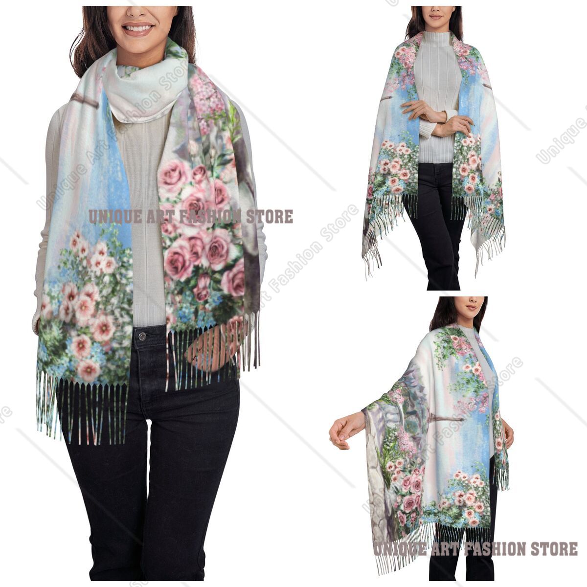 Oil Painting France Paris Eiff - Pashmina Wrap Large 리뷰 및 가격