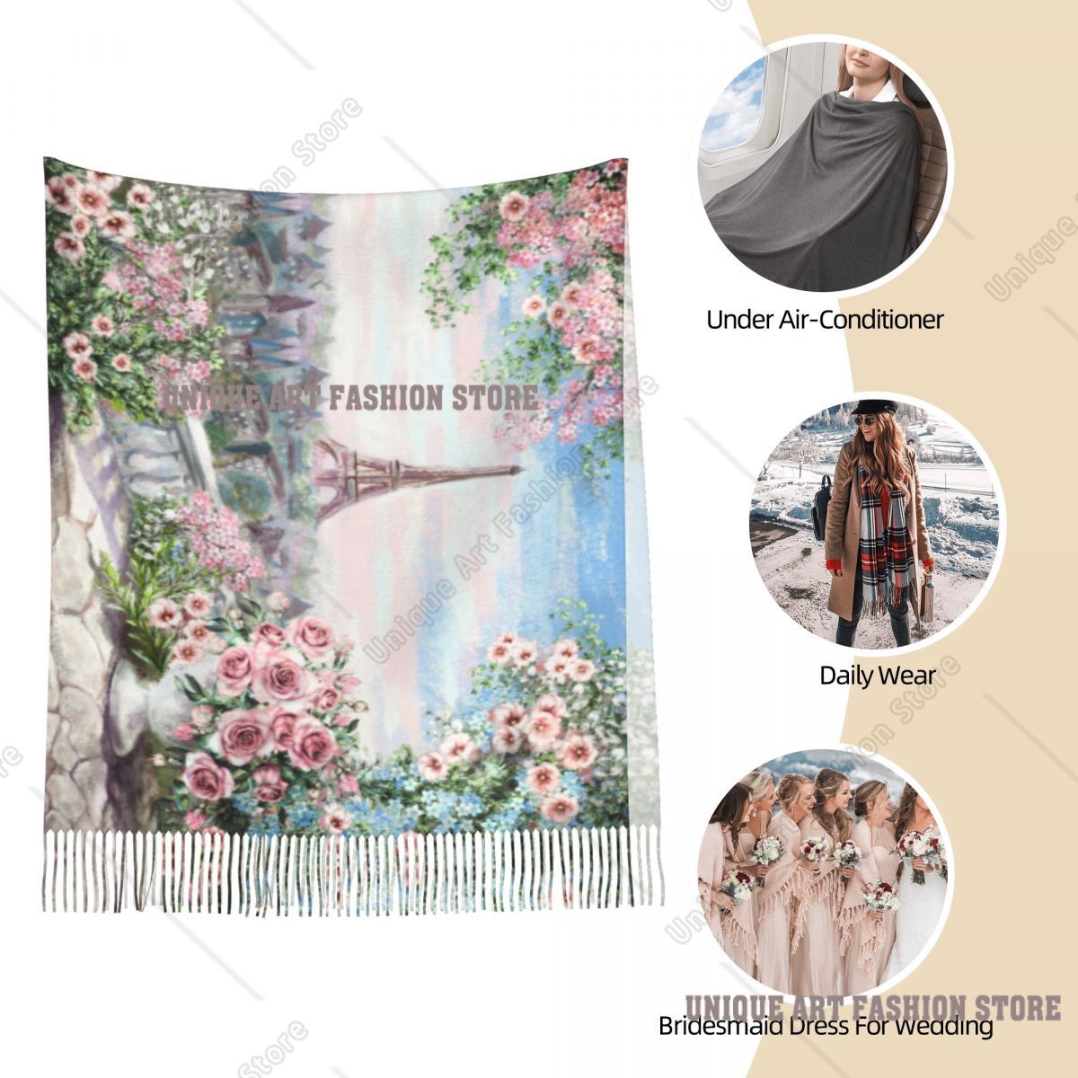 Oil Painting France Paris Eiff - Pashmina Wrap Large 리뷰 및 가격