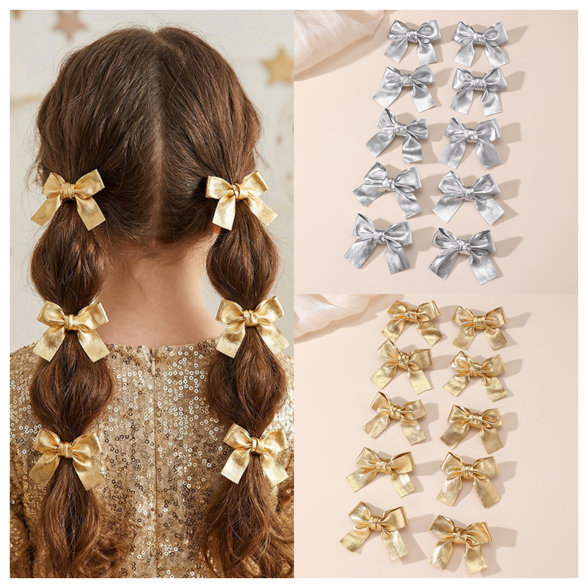 Gold and Silver Bow Hair Clips - Tie Clip Silver 리뷰 및 가격