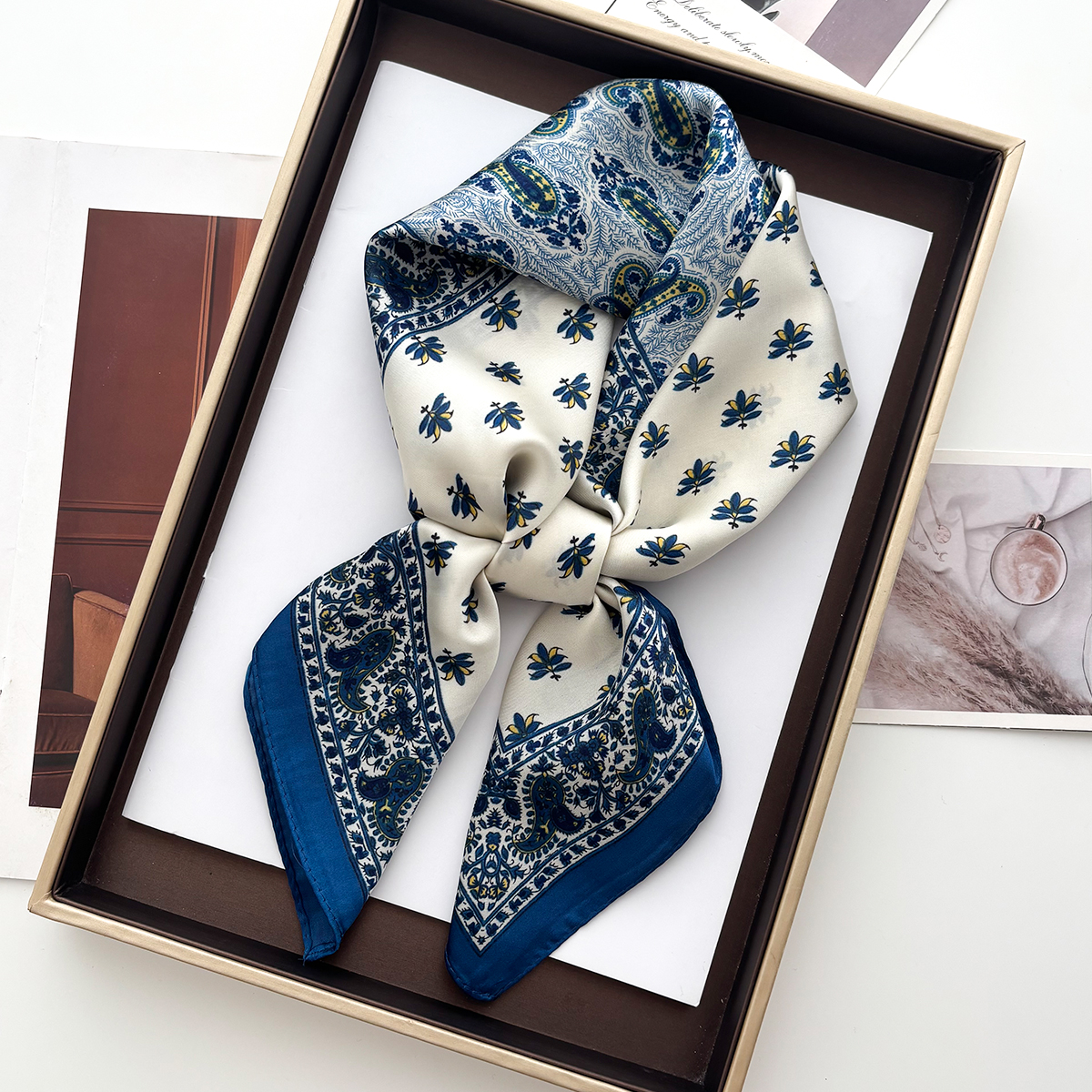 New 70cm Square Paisley Print  - Scarf Silk Square 리뷰 및 가격