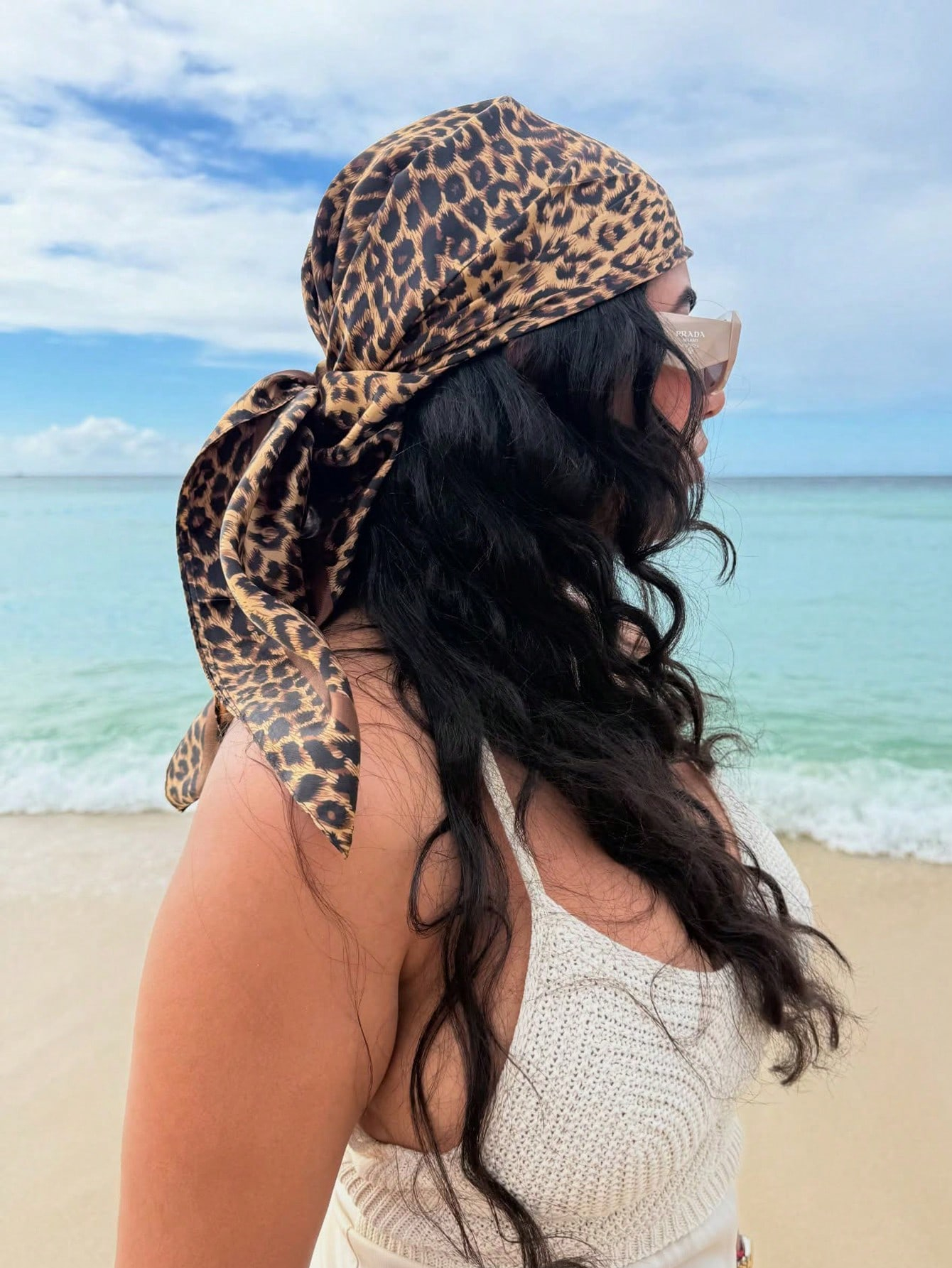 90cm Leopard Print Neckerchief - Head Wrap Turban 리뷰 및 가격