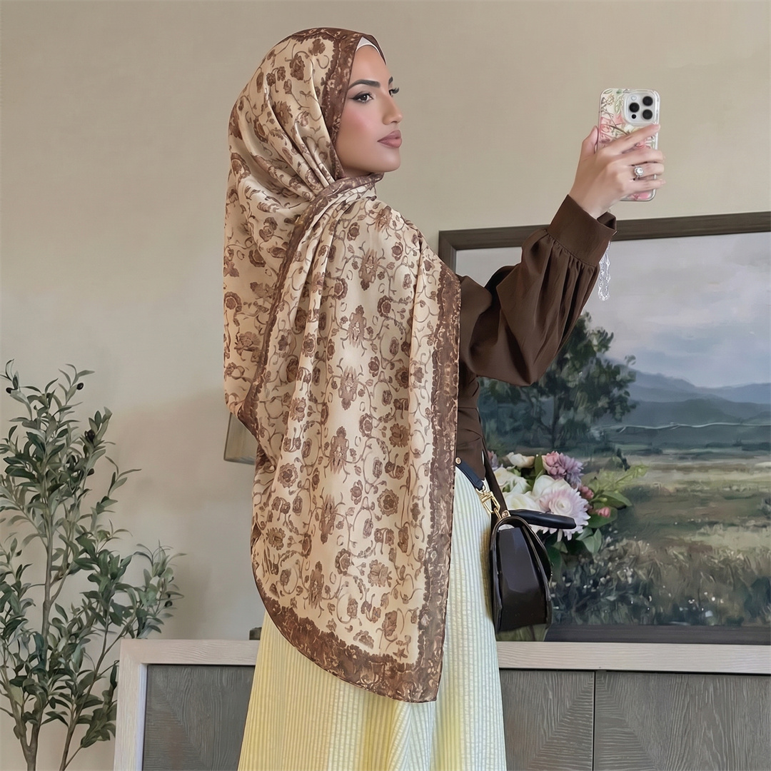 Vintage Floral Print Hijab Sof - Head Wrap Turban 리뷰 및 가격